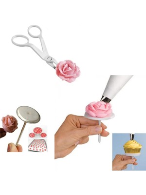 Feyza Design Muffin Süsleme Seti Standlı 2'li, Çivi, Gül Taşıma Makası ve Gül Yapım Aparatı