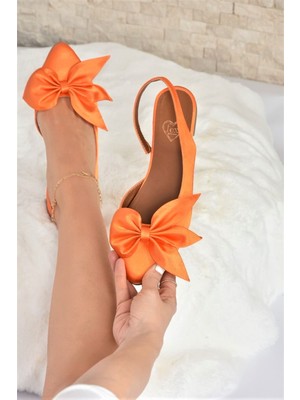 Fox Shoes Turuncu Saten Kumaş Kadın Babet Düz Taban Günlük Kullanım İçin Şık Tasarım