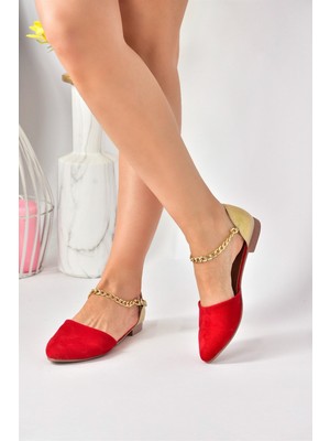 Fox Shoes Kırmızı Dore Süet Kadın Babet B726024402