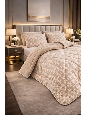 Teksnil Home Çift Kişilik Yorgan Seti Bej Zincir Desenli Welsoft,anti Alerjik,çift Taraflı (Yorgan + 2 Yastık Kılıfı)