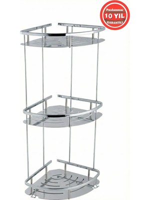 Banyom Home Krom Paslanmaz Pirinç Marin 3'lü 19X19 cm Şampuanlık Banyo Rafı