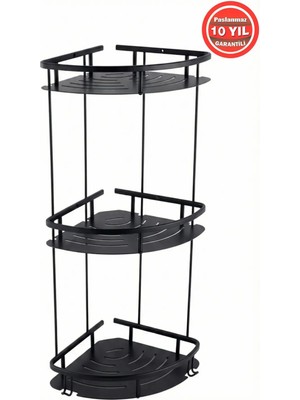 Banyom Home Mat Siyah Paslanmaz Pirinç Marin 3'Lü 19X19 cm Sampuanlık Banyo Rafı