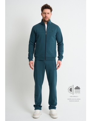 Petrol Mavisi Premium  Rahat Kalıp Mevsimlik Yumuşak Dokulu Erkek Eşofman Takımı 2xl