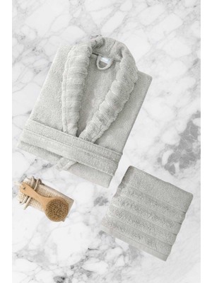 Rubby Avm Aqualoom Lüx Bornoz ve Havlu Seti %100 Pamuklu Açık Gri