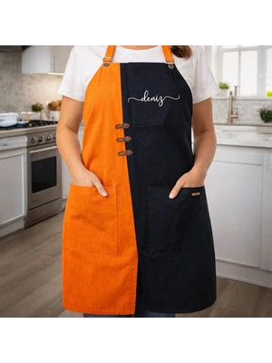 Bk Gift Kişiye Özel Isimli Turuncu & Siyah Mutfak Önlüğü -10, Aşçı ve Şef Önlüğü, Ev Hediyesi