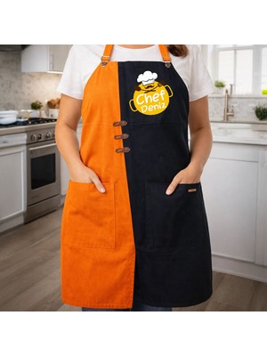 Bk Gift Kişiye Özel Isimli Turuncu & Siyah Mutfak Önlüğü -7, Aşçı ve Şef Önlüğü, Ev Hediyesi