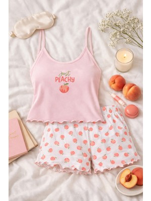 Kadın Pamuklu Baby Overloklu İp Askılı Şortlu Pijama Takımı