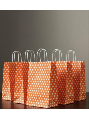 Aybaş Kağıtçılık 1.kalite 18X24 cm ( 25 Adet ) Turuncu Renk Beyaz Benekli Kraft Kağıt Çanta,hediye Poşeti,hediye Paketi