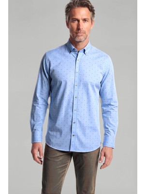 Bisse Uzun Kol Paşa Yaka Cepsiz Mavi Pamuk Erkek Gömlek BSGMARS25335_D35