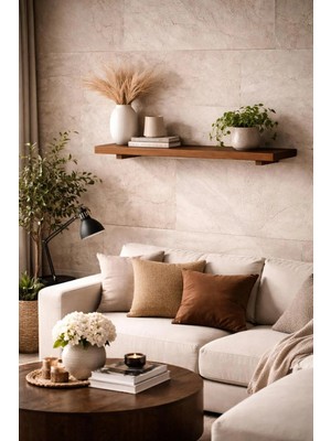 Pinoxi 149CM Masif Ahşap Dekoratif Duvar Rafı Prizma Ayaklı Ceviz Rengi 149 cm