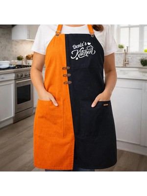 Bk Gift Kişiye Özel Isimli Turuncu & Siyah Mutfak Önlüğü -2, Aşçı ve Şef Önlüğü, Ev Hediyesi
