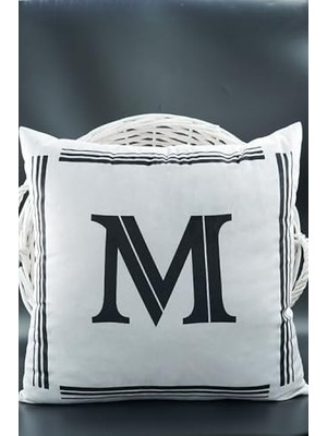 Skygo Harfli Kırlent Kılıfı Kadife 43X43 cm Çift Taraflı M Harfi Kedi Desenli Evlilik Teklifi Doğum Günü