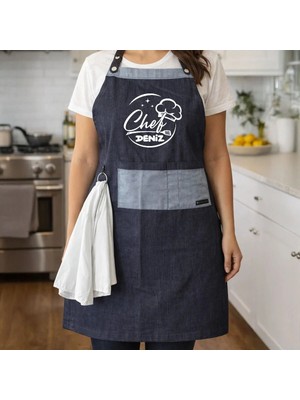 Bk Gift Kişiye Özel Isimli Pamuk Denim Havlu Detaylı Mutfak Önlüğü -3, Aşçı ve Şef Önlüğü, Ev Hediyesi