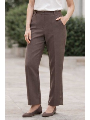 Lale Butik Kadın Bilek Boy Kumaş Pantolon 01 Toprak