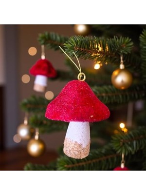 Skygo Yılbaşı Mantar Süs Kadife 11CM Bordo Beyaz 2 Adet AST7209