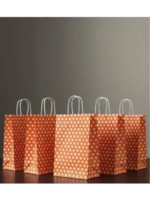 Aybaş Kağıtçılık 1.kalite 18X24 cm ( 10 Adet ) Turuncu Renk Beyaz Benekli Kraft Kağıt Çanta,hediye Poşeti,hediye Paketi