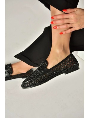 Fox Shoes Y267283309 Siyah File Görünümlü Günlük Kadın Babet