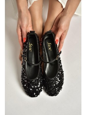 Fox Shoes Y250322040 Siyah Kumaş Pullu Kadın Babet