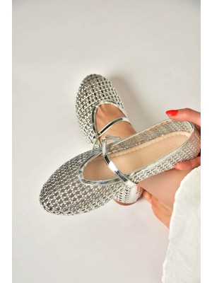 Fox Shoes Y820724109 Gümüş File Görünümlü Kadın Babet
