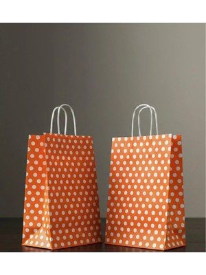 Aybaş Kağıtçılık 1.kalite 18X24 cm ( 5 Adet ) Turuncu Renk Beyaz Benekli Kraft Kağıt Çanta,hediye Poşeti,hediye Paketi
