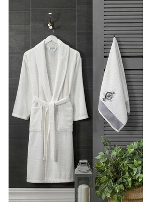 Rubby Avm Erkek Havlulu Banyo Bornoz Takımı %100 Pamuklu Beyaz