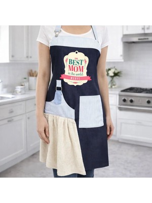 Bk Gift Kişiye Özel Anneler Günü Tasarımlı Pamuk Denim Havlu Detaylı Mutfak Önlüğü -4, Anneye Hediye, Anneler Günü Hediyesi