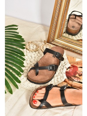 Fox Shoes Siyah Parmak Arası Kadın Terlik K777613409