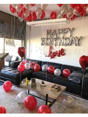 Skygo Winky Kırmızı Gümüş Happy Birthday Balon Sevgili Set WINKY1588