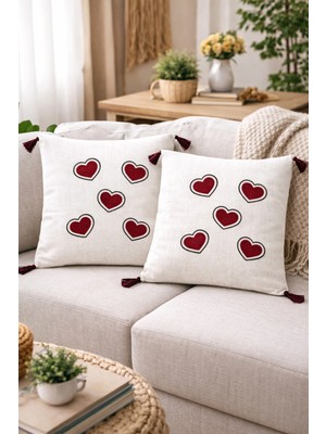 2’li Kabartma Nakışlı Punch Kırlent Kılıfı (Içi Boş) – Keten Dekoratif Koltuk Yastık Kılıfı