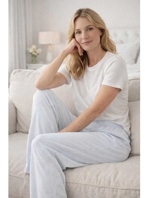 Remsa Kadın Penye Kumaş Tek Pijama Alt 02 Buz Mavi