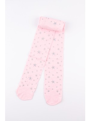 Pembe  Simli Yıldızlı Kız Çocuk Muz Külotlu Çorap