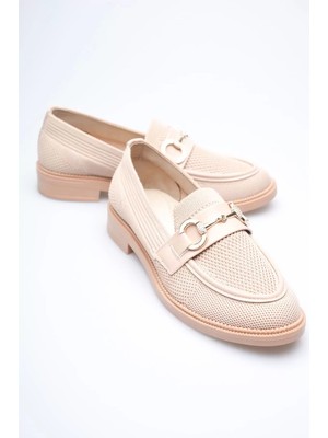 Modaserdem Bej Kadın Loafer Metal Tokalı Rahat Günlük Ayakkabı TR30MS02B