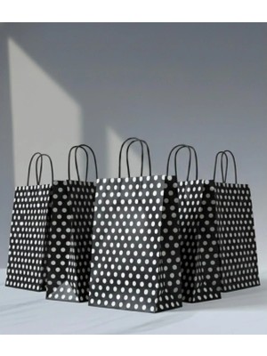 Aybaş Kağıtçılık 1.kalite 18X24 cm ( 20 Adet ) Siyah Renk Beyaz Benekli Kraft Kağıt Çanta,hediye Poşeti,hediye Paketi