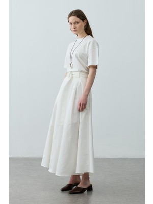 Fahhar Kemerli Gabardin Etek Ekru
