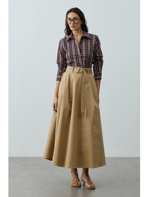 Fahhar Kemerli Gabardin Etek Camel