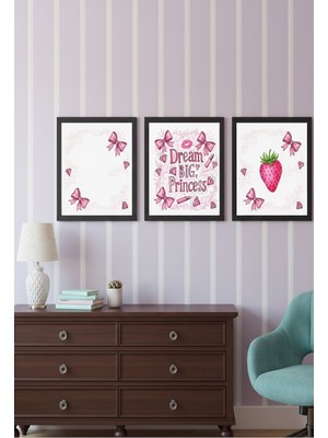 Safir Design Genç Kız Odası Için 3 Parça Dekoratif Çerçeveli Tablo Seti