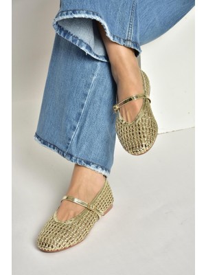Fox Shoes Y820724109 Altın File Görünümlü Kadın Babet
