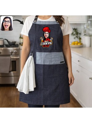 Bk Gift Kişiye Özel Karikatürlü Pamuk Denim Havlu Detaylı Mutfak Önlüğü -2, Aşçı ve Şef Önlüğü, Ev Hediyesi