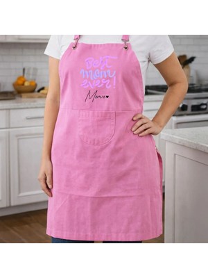 Bk Gift Kişiye Özel Anneler Günü Tasarımlı Pembe Mutfak Önlüğü -5, Aşçı ve Şef Önlüğü, Ev Hediyesi