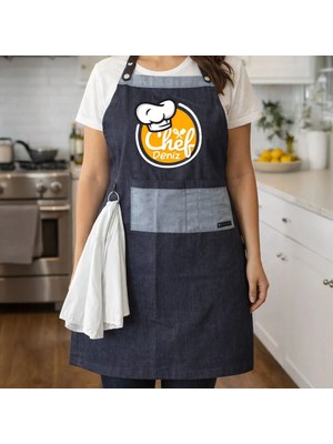 Bk Gift Kişiye Özel Isimli Pamuk Denim Havlu Detaylı Mutfak Önlüğü -8, Aşçı ve Şef Önlüğü, Ev Hediyesi