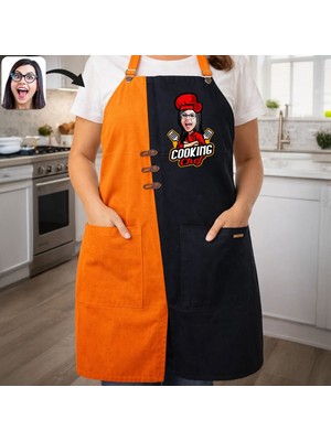 Bk Gift Kişiye Özel Karikatürlü Turuncu & Siyah Mutfak Önlüğü -2, Aşçı ve Şef Önlüğü, Ev Hediyesi