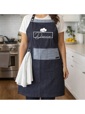 Bk Gift Kişiye Özel Isimli Pamuk Denim Havlu Detaylı Mutfak Önlüğü -4, Aşçı ve Şef Önlüğü, Ev Hediyesi