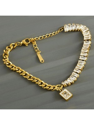 SiHako Kare Zirkon Taşlı Lüks Çelik Bileklik