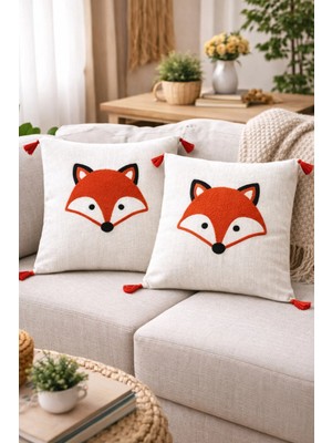 2’li Kabartma Nakışlı Punch Kırlent Kılıfı (Içi Boş) – Keten Dekoratif Koltuk Yastık Kılıfı