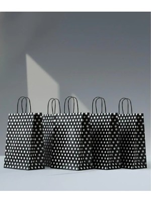 Aybaş Kağıtçılık 1.kalite 18X24 cm (25 Adet) Siyah Renk Beyaz Benekli Kraft Kağıt Çanta,hediye Poşeti,hediye Paketi