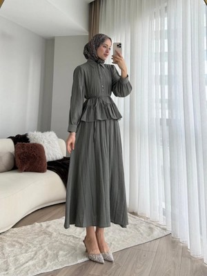 Miraydin Butik Kadın Fırfır Gömlekli Etekli Takım M2512 - Haki