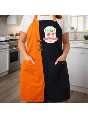 Bk Gift Kişiye Özel Anneler Günü Tasarımlı Turuncu & Siyah Mutfak Önlüğü -4, Aşçı ve Şef Önlüğü, Ev Hediyesi
