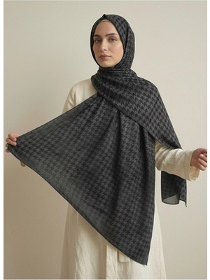 Moodşal Siyah Kazayağı Desenli Jakar Şal