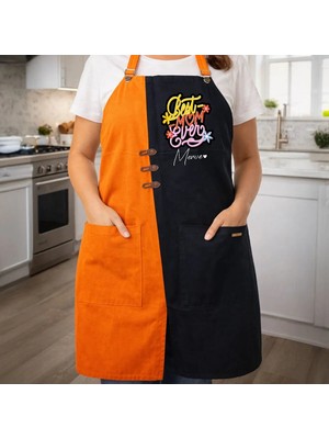 Bk Gift Kişiye Özel Anneler Günü Tasarımlı Turuncu & Siyah Mutfak Önlüğü -7, Aşçı ve Şef Önlüğü, Ev Hediyesi
