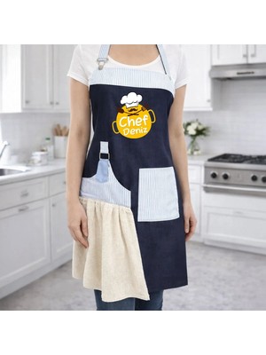 Bk Gift Kişiye Özel Isimli Pamuk Denim Havlu Detaylı Mutfak Önlüğü -7, Aşçı ve Şef Önlüğü, Anneye Hediye